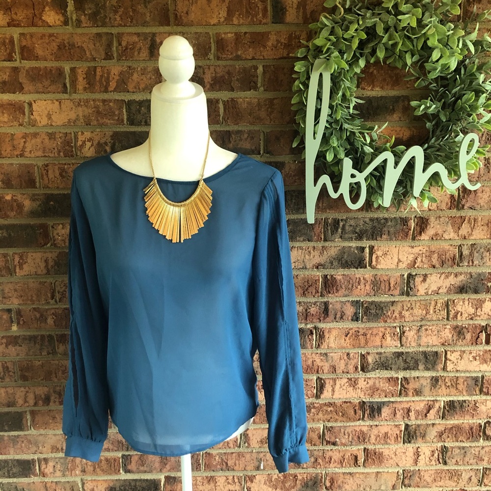 { SONGYANG } Blue Sheer Work Separates Blouse